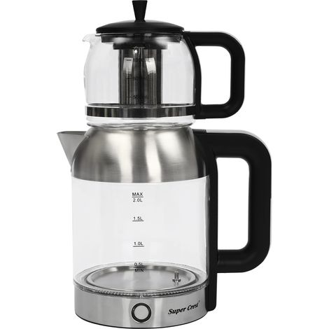 【Maison connectée】Double bouilloire (grande bouilloire 2 l + petite théière de 1 l) - Bouilloire portable en verre - Température réglable pour les voyages, le bureau, l'hôtel (1/5)