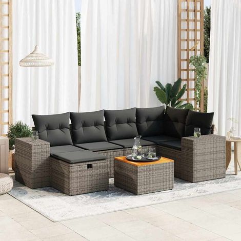 vidaXL Set de sofás de jardín 7 pzas con cojines ratán sintético gris (1/5)