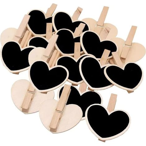 Sollbry 30 piezas de mini pizarras de madera para mensajes, letreros de madera, mini tablero de anuncios con clip, clip para pizarra de mensajes, letreros para bodas, cenas y fiestas. (1/3)