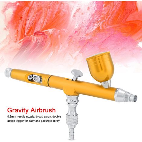 Aérographe à double action et alimentation par gravité, 0,3 mm, kit d'outils pour peinture artistique, tatouage et ongles (doré) (1/5)