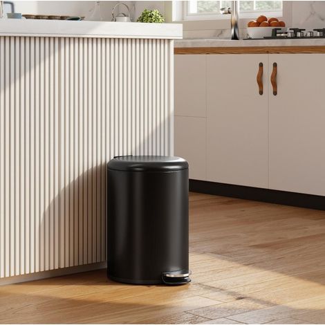 Cubo de basura de cocina 20 L de metal negro con pedal y cierre suave (1/5)