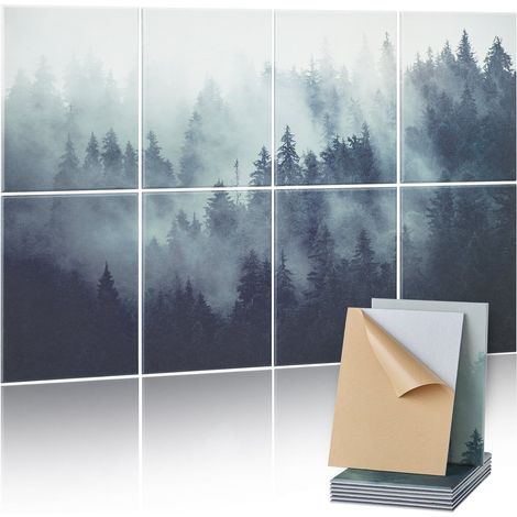 Panneau Acoustique, Lot de 8, Mousse Acoustique Mural Autocollant 40x30x1 cm Panneaux Insonorisants Fibre de Polyester, Isolation Phonique Décorative pour Maison, Studio, Bureau, Motif Forêt (1/5)