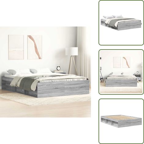 The Living Store Bettgestell Grau Sonoma 160x200 cm - Holzbettfassungen - Bettrahmen - Doppelbett - Massivholzbette - Bettkasten