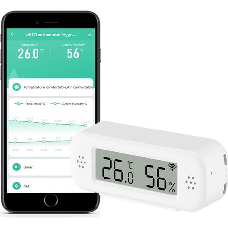 Thermomètre hygromètre WiFi pour intérieur, capteur de température intelligent, température et humidité numériques avec App de surveillance, pour chambre à coucher, serre,cave.1PCS (1/5)