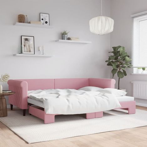 Lit de jour avec gigogne sans matelas - Canapé-lit sans matelas rose 90x200 cm 805830 (1/5)