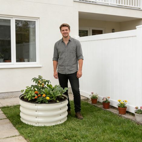 Galvanized Round Large Metal Raised Garden Bed Kit - Planter Boxes for Outdoor Vegetables 24 x 11 inch (1/5)