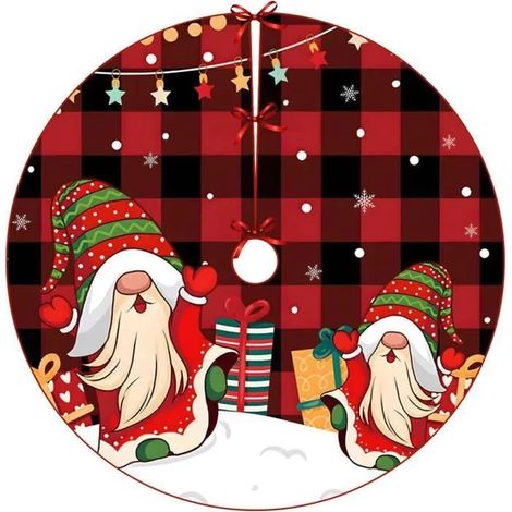 Tapis sapin de Noël - Tapis sapin Père Noël - Tapis sapin de Noël doux et moelleux à carreaux rouges et noirs (1/5)