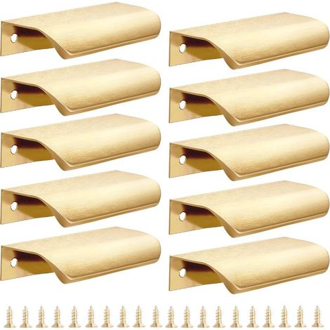 Ensemble de 10 poignées dorées pour meubles de cuisine – poignées de 80 mm pour placards et tiroirs, poignées modernes en aluminium pour meubles de salle de bain, laiton brossé (1/5)