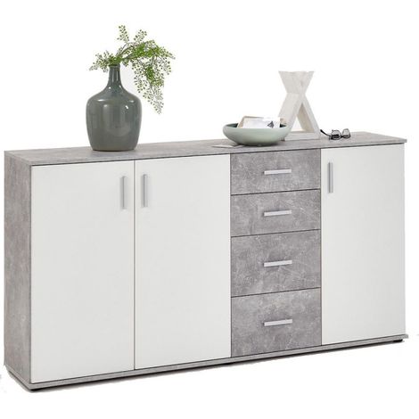 Buffet 3 Portes Design "Bilo" 160cm Gris & Blanc (1/4)