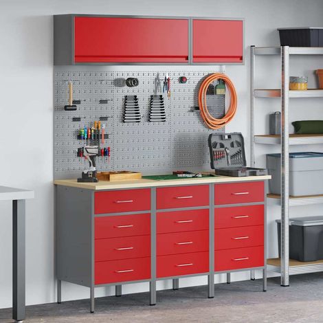 Arbeitsschrankset mit Schubladen mit Speicher 8 pcs Rot (1/5)