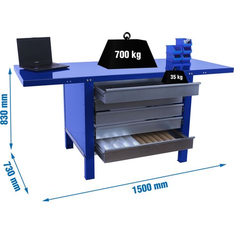 Simonrack Robustes Blaues Werkbank mit 5 Schubladen 600 kg