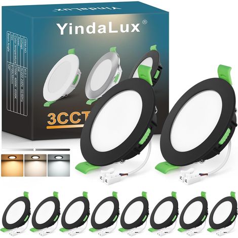 Spot LED Encastrable 68mm 5W 550LM Spots de plafond IP44 Spot salle de bain, Blanc Chaud 3000K Blanc Neutre 4000K Blanc Froid 6000K Réglable, Trou Φ65-75mm, AC220-240V, Lot de 6, Noir