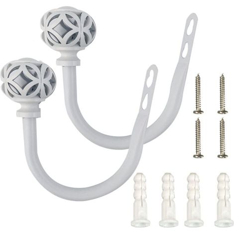 Lot de 2 embrasses à rideaux en forme de U - Décoration d'intérieur - Multifonctions - En fer forgé - Blanc (1/5)