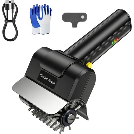 Brosse électrique pour Barbecue,Brosse Electrique Barbecue,Brosse de Nettoyage de Gril sans Fil avec Gant et Brosse (Noir),Autonomie de 2000mA,Rechargeable Nettoyeur de BBQ pour Grilles de Barbecues (1/5)