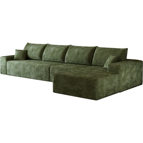 HOMVRA Sofá modular esquinero en L de 340 cm, tejido de pana acanalada verde, sin montaje (1/5)