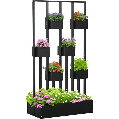 Modulares Pflanzkasten-Set auf Beinen – Natur- und schwarzes Holz – 90 x 45 x 170 cm – Modernes Design