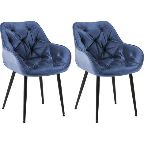 Lot de 2 chaises de salle à manger coutures décoratives en velours bleu et pieds en métal noir 00001664 (1/5)