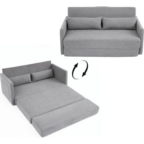 FurnitureR Cord Sofa Bett Klappbar 2 in 1 Stoffsofa mit Schaumstoff Polsterung und Seitentasche Platzsparendes Sofa für Wohnzimmer Schlafzimmer, Grau (1/5)