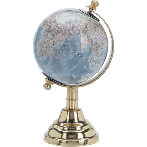 Mappamondo con base in metallo lucido per decorazione interno h 15 cm -Bianco