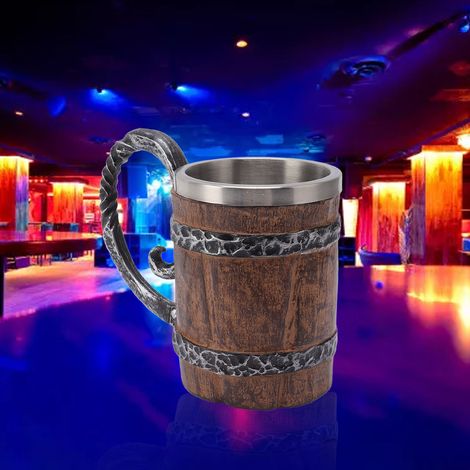 Chope à bière en acier inoxydable 304 avec anse, flasque à double paroi, chope de pirate, grand verre à vin de taverne médiévale fantastique (1/5)