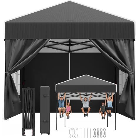 Tonnelle Pliante Résistante 3x3m |Toit Pointu & Oxford 110g à Revêtement Argenté|Fixation Renforcée|Plus de Stabilit, Noir (1/5)