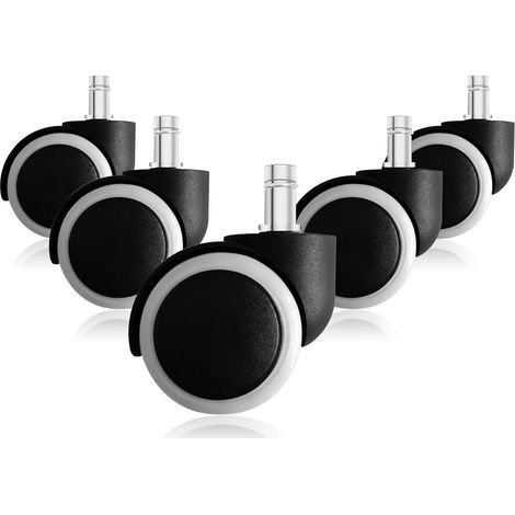 Lot de 5 roulettes de rechange pour chaise de bureau – Tige 11 mm – Roues 50 mm – Bord blanc (1/5)