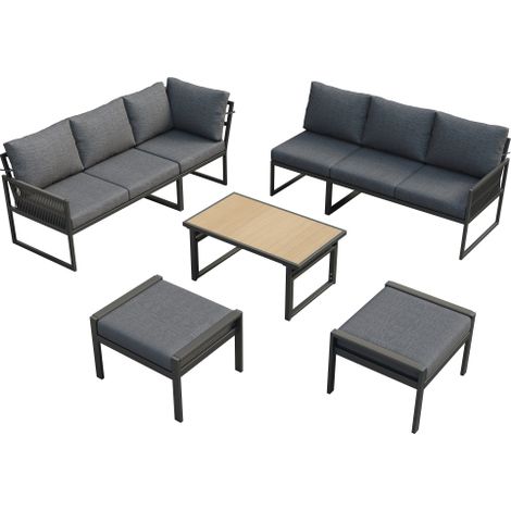 7-8 Seater Outdoor Garden Set with Height Adjustable Coffee Table and Compact Seater Stools, Corner Sofa with Polyester Rope, Weatherproof Outdoor Patio Dining Lounge Set for Balcony and Terrace, Grey