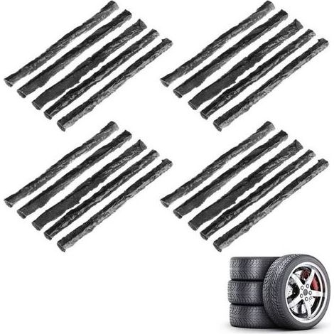 Kit Réparation Pneu,20 Mèches Réparation Pneu,Bandes de Réparation,Kit Réparation Pneu Voiture,Kit Réparation Pneu Tubeless, Bandes de Réparation de Pneu,pour Voiture,Camionnette,Moto,Noir (1/4)