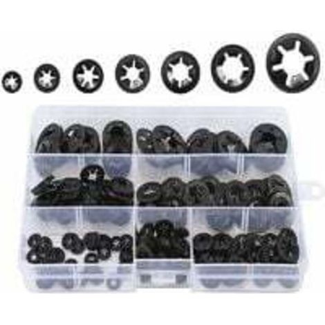 Rondelles, 340 Pièces Rondelles de Verrouillage à Vitesse Rapide, Finition Oxyde Noir Fixation Rapide Clips de Vitesse Kit d'Asortiment (M3 / M4 / M5 / M6 / M8 / M10 / M12) (1/5)
