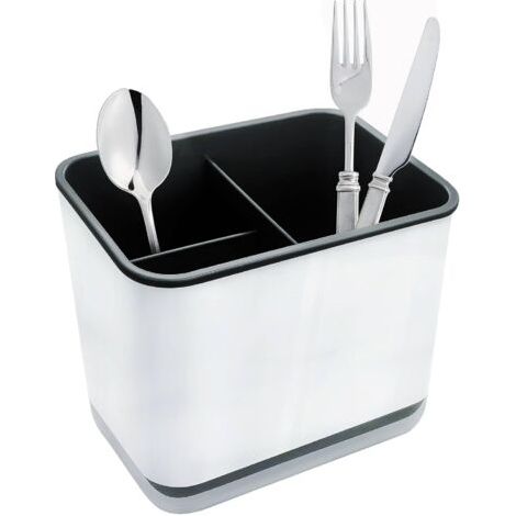 Égouttoir à couverts, support de rangement pour fourchettes et cuillères à 3 compartiments avec égouttoir pour couteaux, fourchettes, cuillères et panier de séchage pour évier (noir) (1/5)