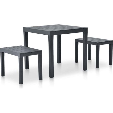 vidaXL Mesa de jardín con 2 bancos plástico gris antracita (1/5)