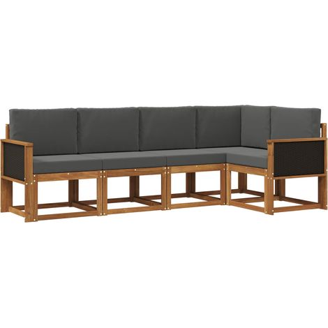 Set di divani da esterno 5 pz Salotto da Giardino Naturale e Antracite Poliestere (1/5)
