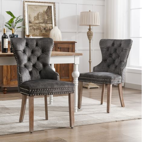 Chaise capitonnée en velours et bois d’hévéa gris 53 x 46,5 x 95 cm avec pieds réglables (1/5)