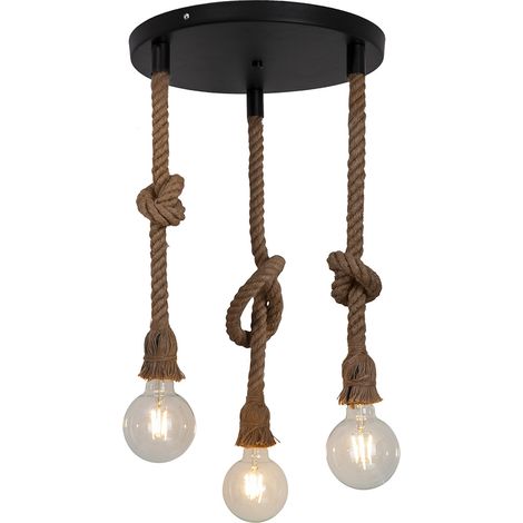 Luminaire de plafond Mila 100cm réglable métal noir et corde naturel LED (1/4)