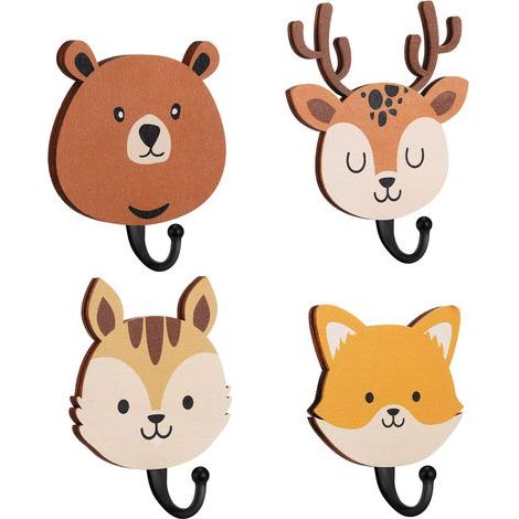 Set mit 4 Holzhaken zur Wandbefestigung mit Jagdtiermotiven, für Kinder, Haken, Dekorationen für das Babyzimmer (1/4)