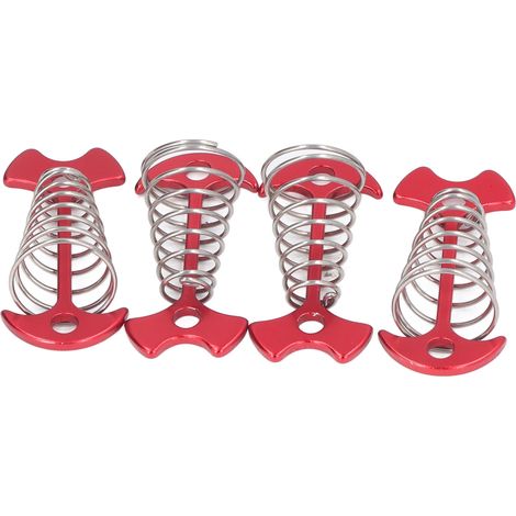 4 pièces de sardines de tente en alliage d'aluminium, crampons à ressort pour plancher et auvent, acier inoxydable, rouge