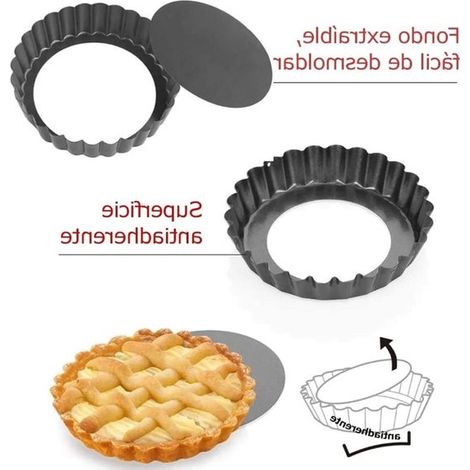 Eierkuchenformen, 6er Pack antihaftbeschichtete Tarteformen mit herausnehmbarem Boden, kleine geriffelte Tarteform(en) zum Backen, runde Quichefo (1/5)