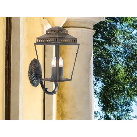 Außenleuchte Wandlampe Laterne H 47,8 cm Messing Glas 3 Flammig E14 Hofleuchte (1/5)