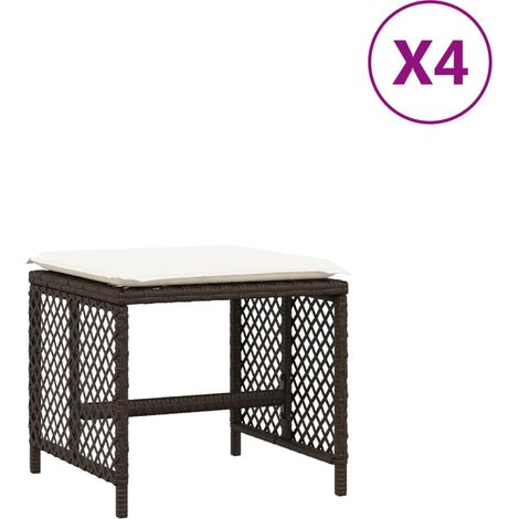 Tabourets de jardin,Repose-pied et coussins lot de 4 marron résine tressée CFW23499 (1/5)