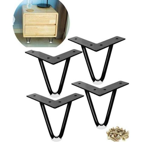 Set mit 4 robusten Metallfüßen mit Gummigleitern für Schränke und Kleiderschränke, 10 cm, schwarz (1/5)