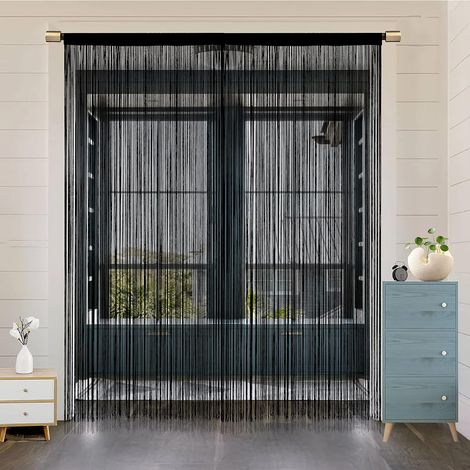 String Porte Rideau décorations de fenêtre diviseur de pièce décorations de Chambre Rideau Simple pour fenêtre 200x200cm Noir (1/4)