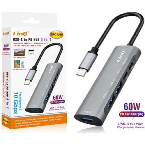 Splitter Hub Type-c Tpc3050 Charge Rapide De Données 10 Gbit/s 5 En 1 Usb 3.0 2.0 Pd 60 W (1/2)