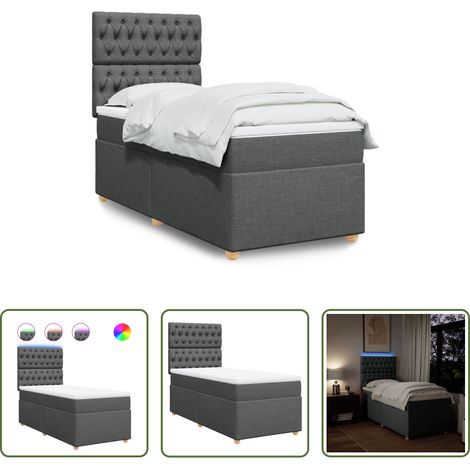 Matratze - Boxspringbett mit Matratze Dunkelgrau 90x200 cm Stoff (1/5)