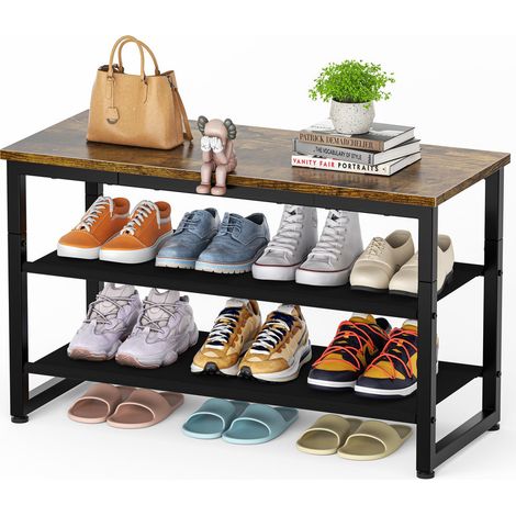 Shoe Rack, 3-Tier Shoe Storage with Wooden Shelf, Shoe Storage Bench with Seat for Entryway, Living Room, Hallway & Bedroom (1/5)