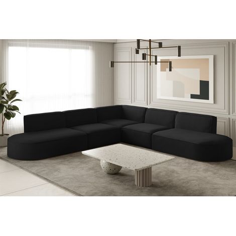 Ecksofa Designersofa PALMA Stoff Opera Velvet Schwarz Seite Universal (1/2)