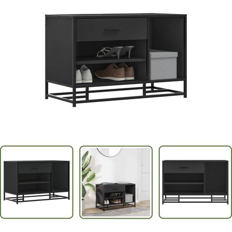 vidaXL Metallschuhbank - Schuhbank Schwarz 80x40x53,5 cm Holzwerkstoff und Metall (1/5)