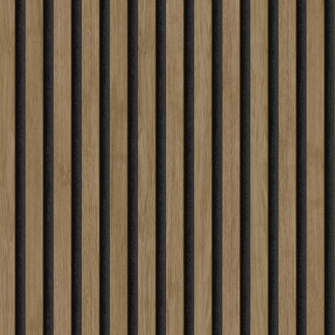Walnut Wood Slat Wallpaper Acoustic Wood Panel Effect Brown Modern Feature Wall (1/4)