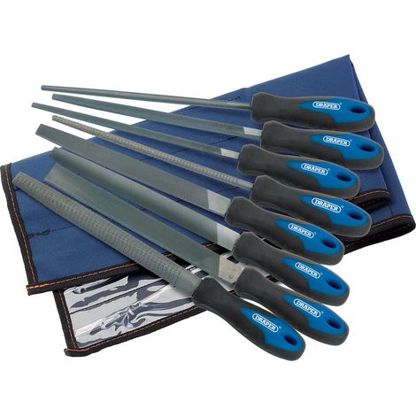 Draper 44961 - Set di lime e raspa con impugnatura morbida, 200 mm, 8 pezzi