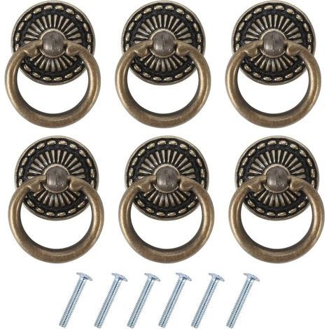 6 maniglie vintage per mobili, maniglie antiche per cassetti, maniglie in bronzo per porte di mobili, armadi, comò e credenze. (1/5)