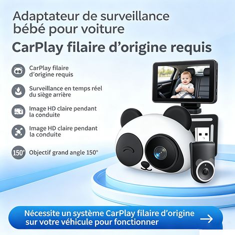 Babyphone Voiture Adaptateur 2-en-1 CarPlay Sans Fil 1080P Vision Infrarouge Nécessite CarPlay Filaire D’origine (1/5)